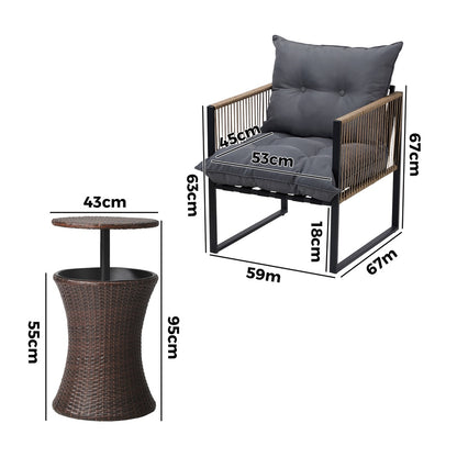 Livsip Outdoor Patio Set Ice Bucket Brown Table Rattan Bistro Set 3pcs-Outdoor Patio Set-PEROZ Accessories