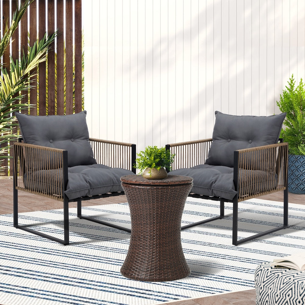 Livsip Outdoor Patio Set Ice Bucket Brown Table Rattan Bistro Set 3pcs-Outdoor Patio Set-PEROZ Accessories