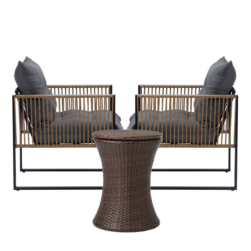 Livsip Outdoor Patio Set Ice Bucket Brown Table Rattan Bistro Set 3pcs-Outdoor Patio Set-PEROZ Accessories