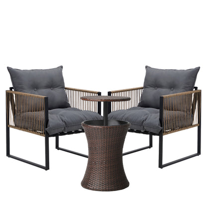 Livsip Outdoor Patio Set Ice Bucket Brown Table Rattan Bistro Set 3pcs-Outdoor Patio Set-PEROZ Accessories