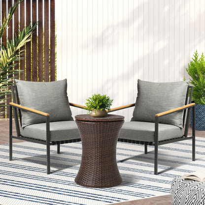 Livsip Outdoor Patio Set Ice Bucket Brown Table Sofa Setting 3pcs-Outdoor Patio Set-PEROZ Accessories