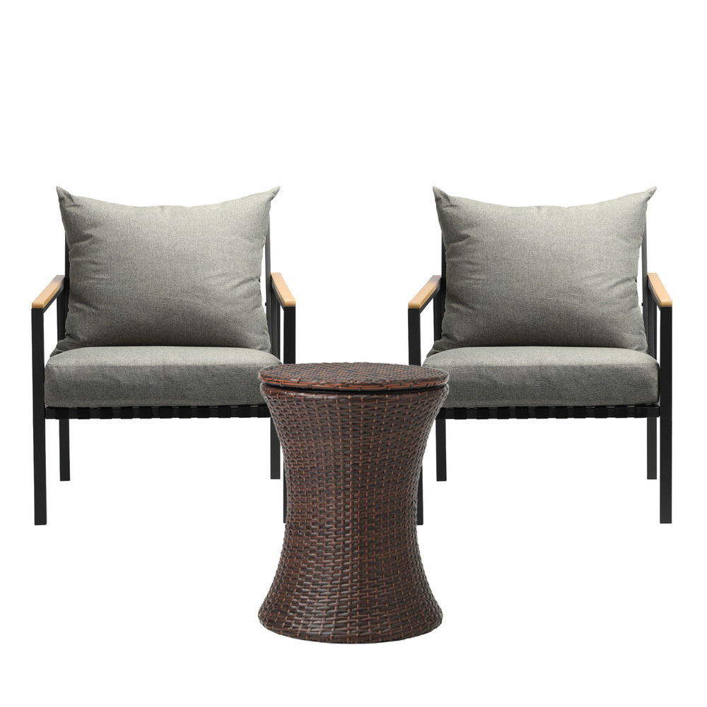 Livsip Outdoor Patio Set Ice Bucket Brown Table Sofa Setting 3pcs-Outdoor Patio Set-PEROZ Accessories