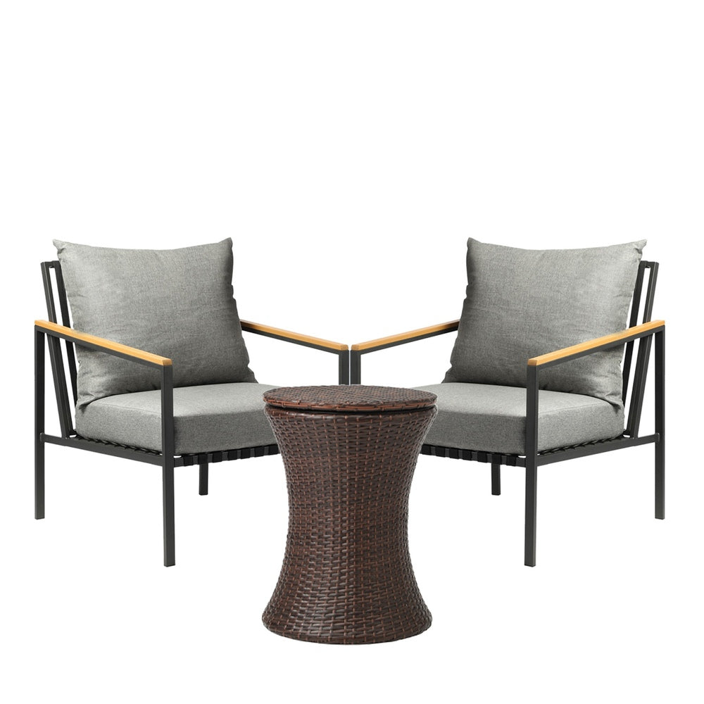 Livsip Outdoor Patio Set Ice Bucket Brown Table Sofa Setting 3pcs-Outdoor Patio Set-PEROZ Accessories