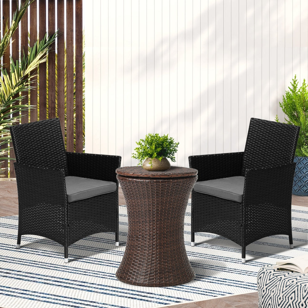 Livsip Outdoor Patio Set Ice Bucket Table Brown Bistro Setting 3pcs-Outdoor Patio Set-PEROZ Accessories