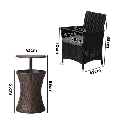 Livsip Outdoor Patio Set Ice Bucket Table Brown Bistro Setting 3pcs-Outdoor Patio Set-PEROZ Accessories