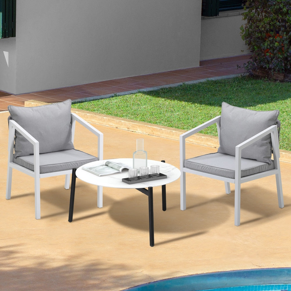 Livsip Outdoor Patio Set White 70cm Coffee Table and Chairs-Outdoor Patio Set-PEROZ Accessories