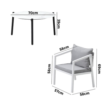 Livsip Outdoor Patio Set White 70cm Coffee Table and Chairs-Outdoor Patio Set-PEROZ Accessories