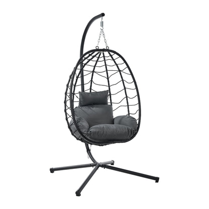 Livsip Outdoor Rattan Hanging Chair Porch Swing Chair Egg Seat Black-Outdoor Hanging Chair-PEROZ Accessories