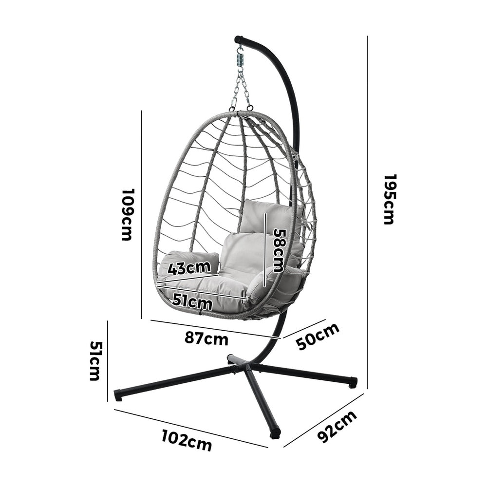 Livsip Outdoor Rattan Hanging Chair Porch Swing Chair Egg Seat Grey-Outdoor Hanging Chair-PEROZ Accessories