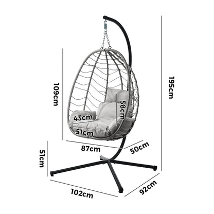Livsip Outdoor Rattan Hanging Chair Porch Swing Chair Egg Seat Grey-Outdoor Hanging Chair-PEROZ Accessories