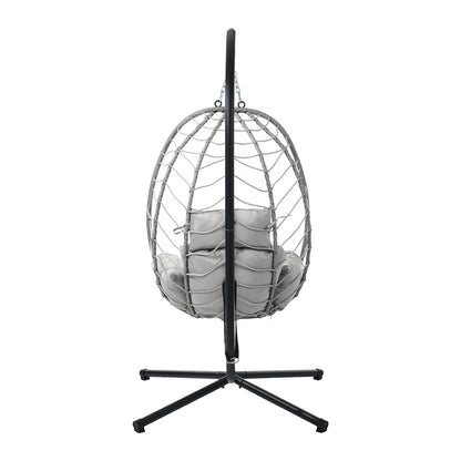 Livsip Outdoor Rattan Hanging Chair Porch Swing Chair Egg Seat Grey-Outdoor Hanging Chair-PEROZ Accessories