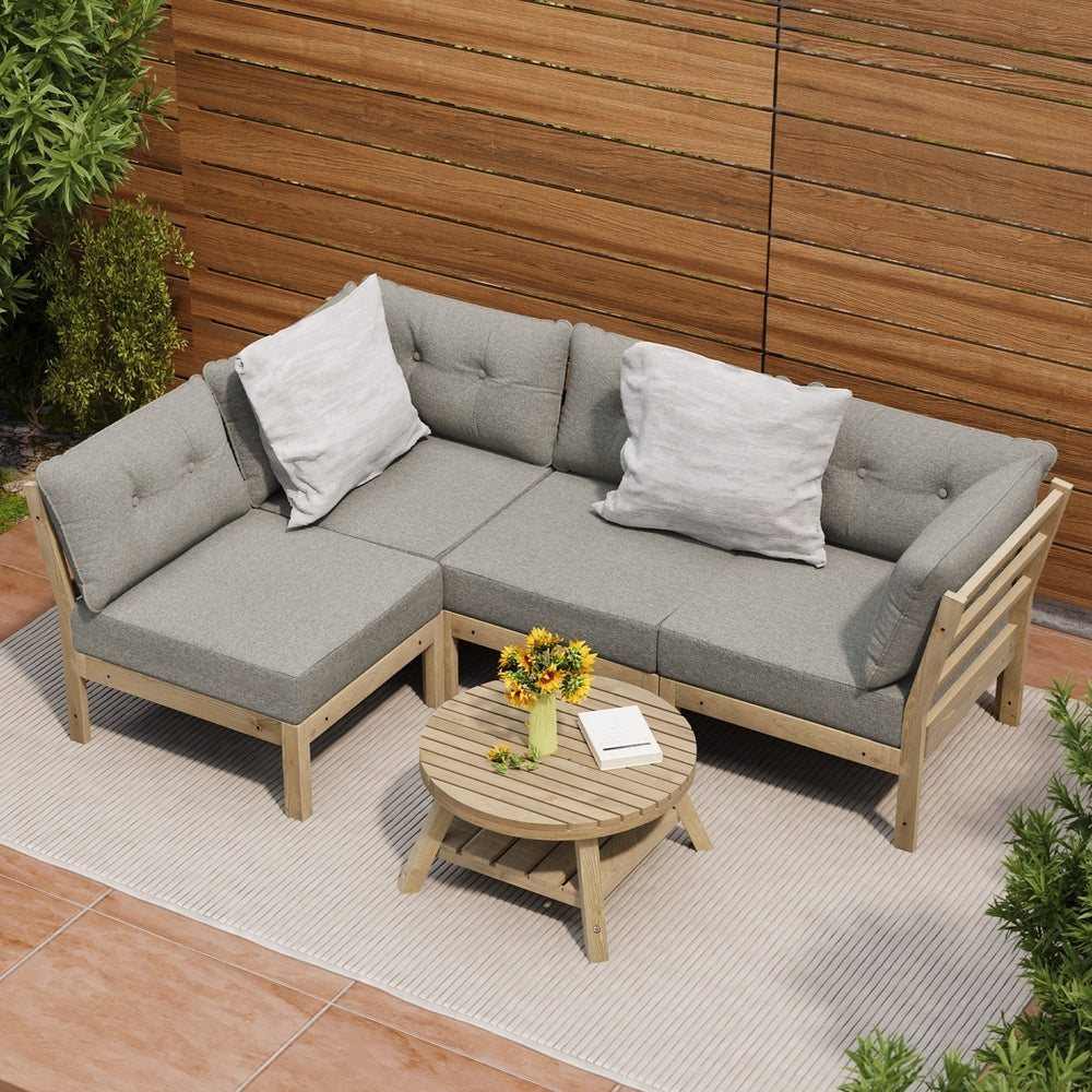 Livsip Outdoor Sofa Set 4 Seater Lounge 1 Coffee Table Beige-Outdoor Sofa Set-PEROZ Accessories