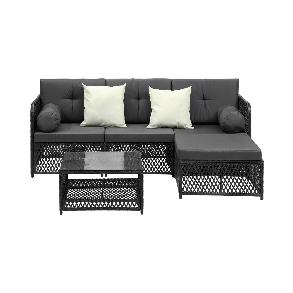 Livsip Outdoor Sofa Set 4 Seater Wicker Corner Modular Setting-Outdoor Sofa Set-PEROZ Accessories