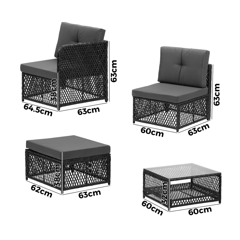 Livsip Outdoor Sofa Set 4 Seater Wicker Corner Modular Setting-Outdoor Sofa Set-PEROZ Accessories
