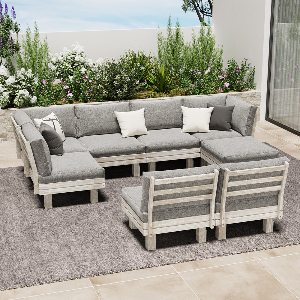 Livsip Outdoor Sofa Set 8 Piece Wooden Lounge Setting Garden-Outdoor Sofa Set-PEROZ Accessories