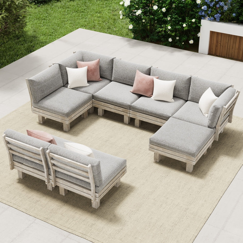 Livsip Outdoor Sofa Set 8 Piece Wooden Lounge Setting Garden-Outdoor Sofa Set-PEROZ Accessories