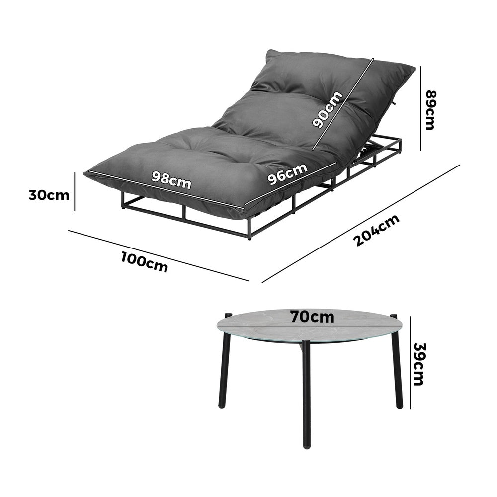 Livsip Outdoor Sun Lounger with Table Patio Set Grey-Sun Bed-PEROZ Accessories
