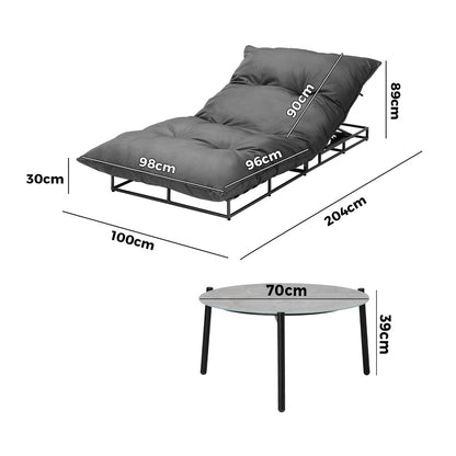 Livsip Outdoor Sun Lounger with Table Patio Set Grey-Sun Bed-PEROZ Accessories