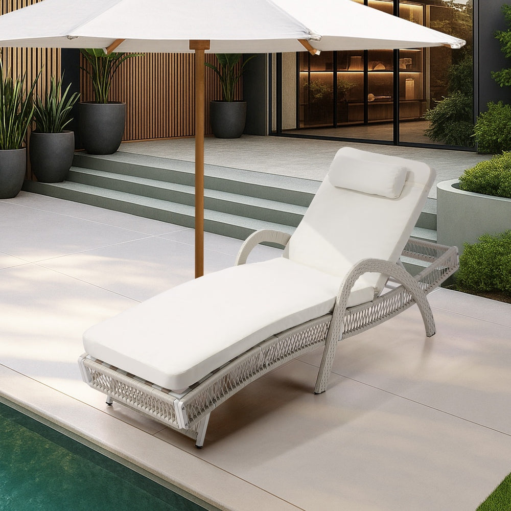 Livsip Sun Lounge Wicker Bed Outdoor Patio Furniture Beige-Sun Lounge-PEROZ Accessories