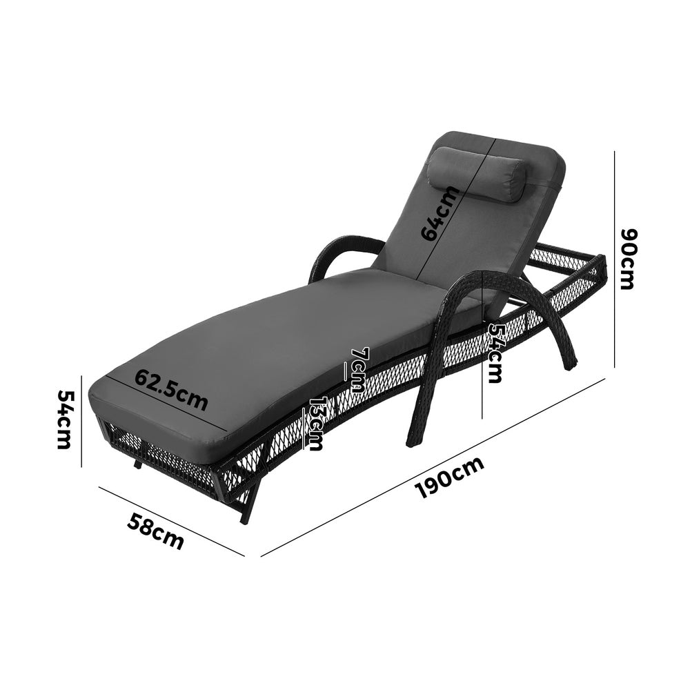Livsip Sun Lounge Wicker Bed Outdoor Patio Furniture Grey-Sun Lounge-PEROZ Accessories