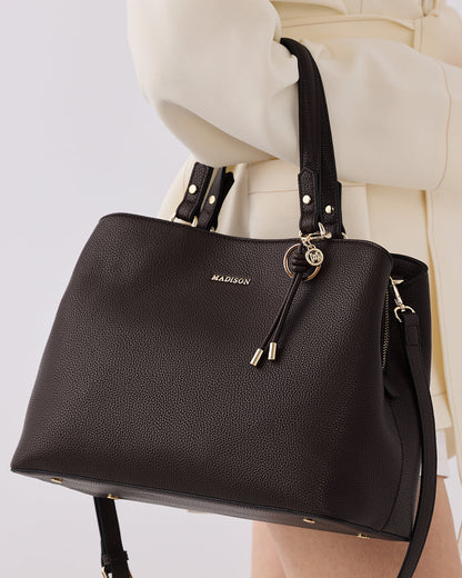 Katherine Medium Satchel With 3 Compartments &amp; Crossbody Strap-Handbags-PEROZ Accessories