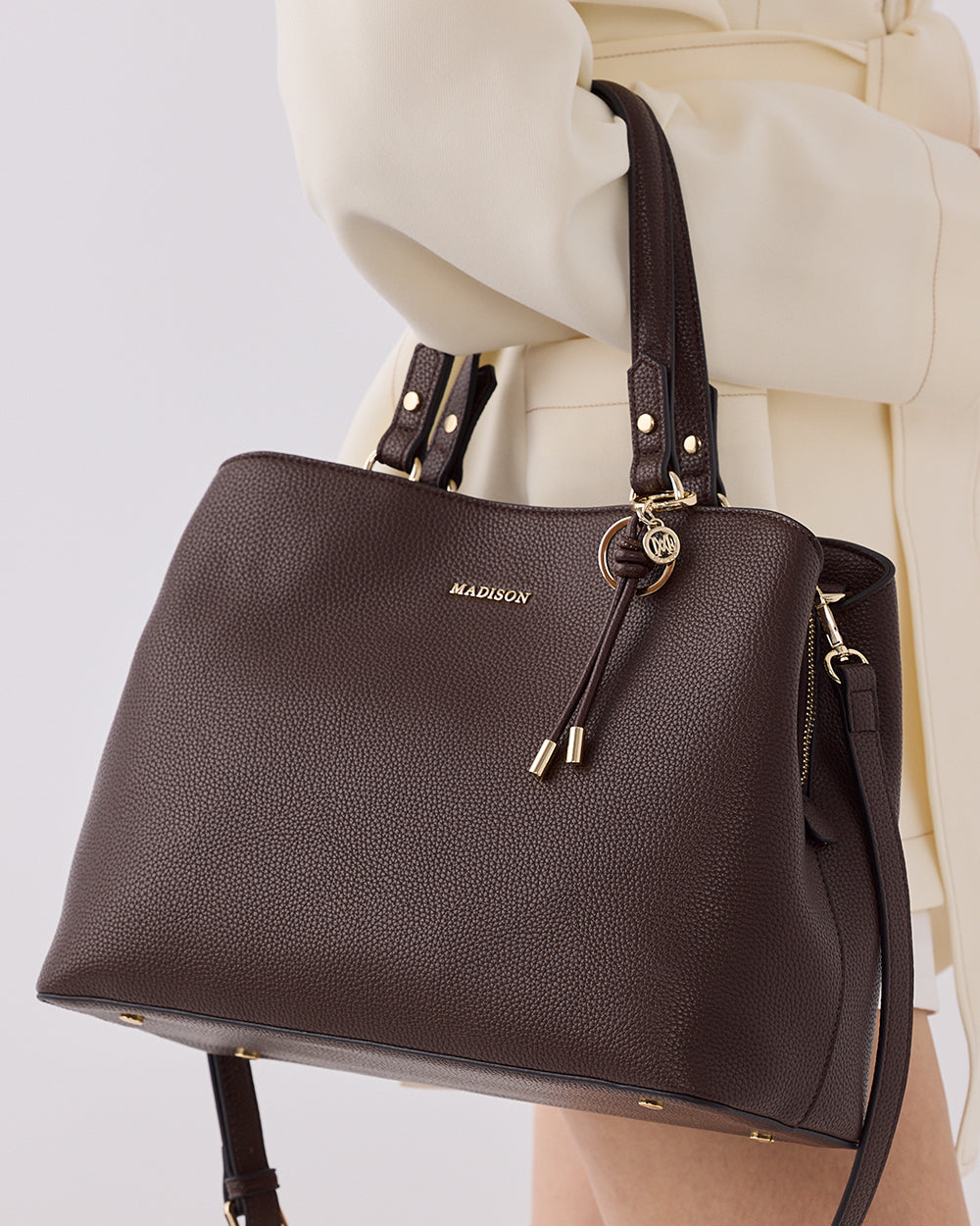 Katherine Medium Satchel With 3 Compartments &amp; Crossbody Strap-Handbags-PEROZ Accessories
