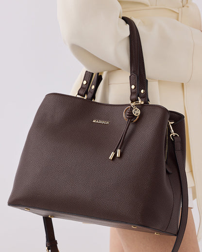 Katherine Medium Satchel With 3 Compartments &amp; Crossbody Strap-Handbags-PEROZ Accessories