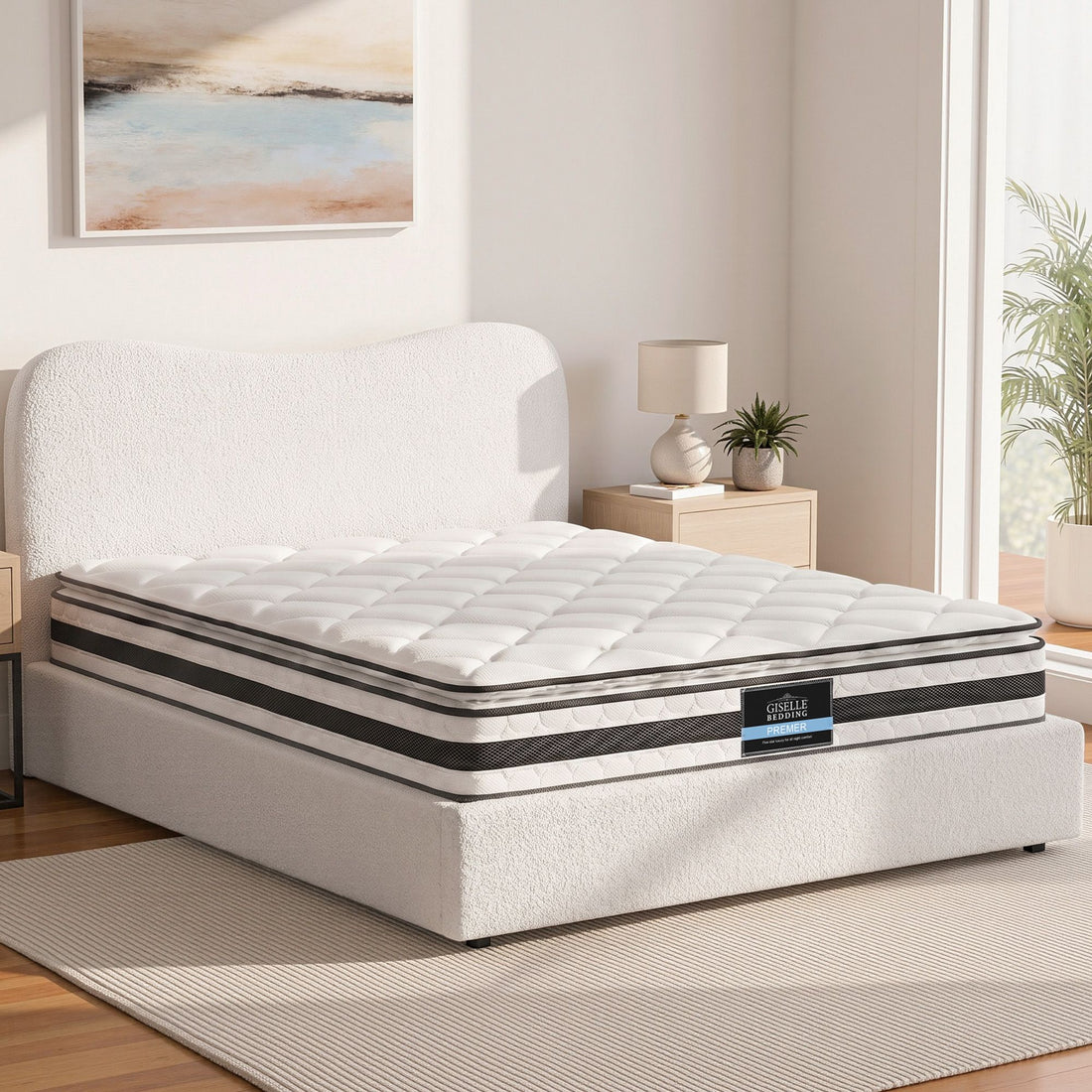 Giselle 21cm Bonnell Pillow Top Mattress Artiss Double Boucle Bed Frame Set-Furniture > Mattresses > Mattress Toppers-PEROZ Accessories