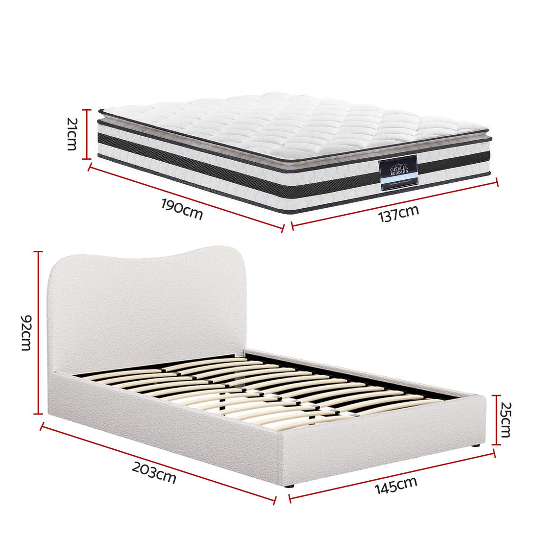 Giselle 21cm Bonnell Pillow Top Mattress Artiss Double Boucle Bed Frame Set-Furniture > Mattresses > Mattress Toppers-PEROZ Accessories