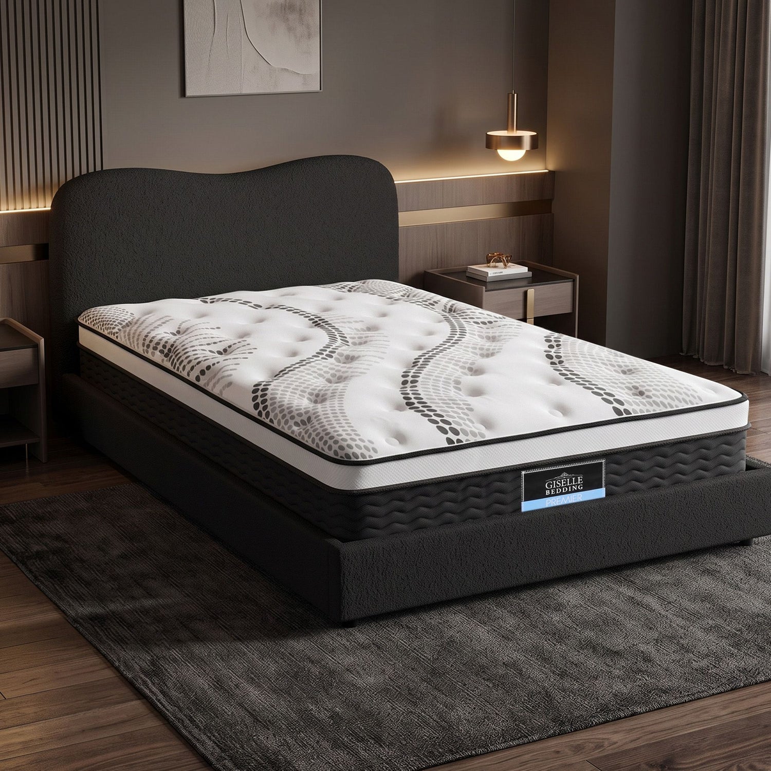 Giselle 32cm Euro Top King Single Mattress 5-Zone and Artiss Boucle Bed Frame Set