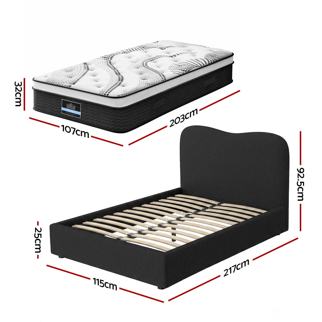 Giselle 32cm Euro Top King Single Mattress 5-Zone and Artiss Boucle Bed Frame Set-Furniture > Mattresses > King Single Mattress-PEROZ Accessories