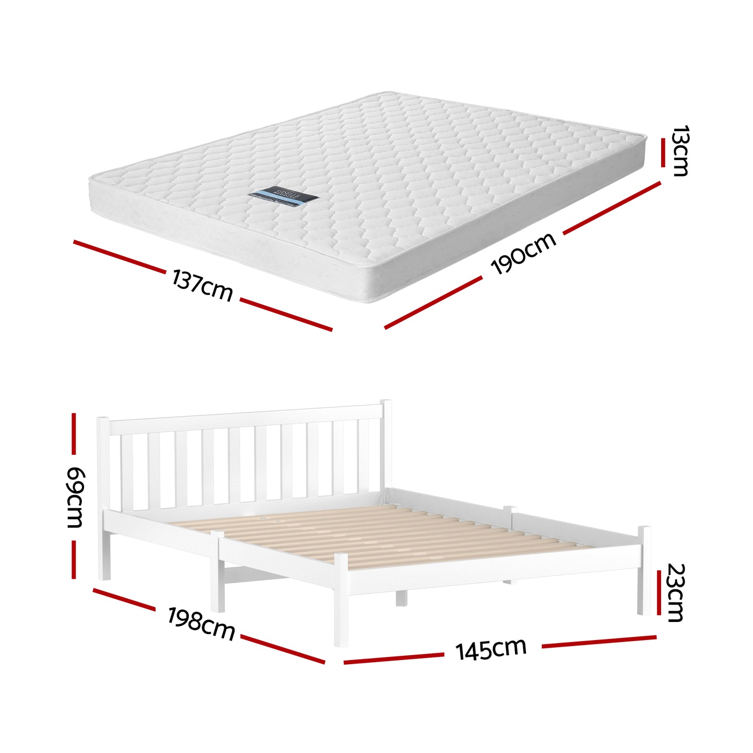 Giselle Double Mattress with Artiss Wooden Bed Frame Natural Pine Timber Base-Furniture > Mattresses > Double Mattress-PEROZ Accessories