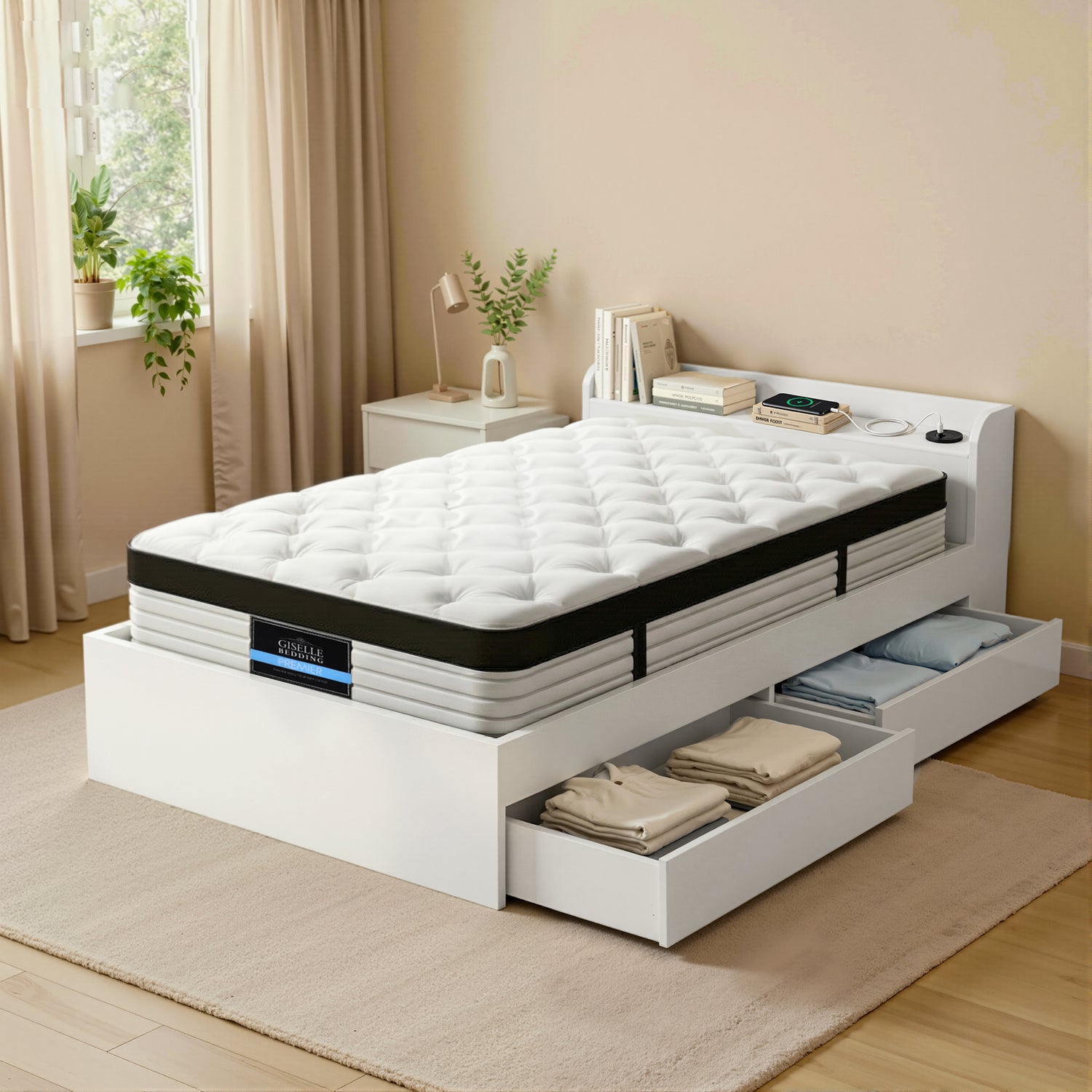 Giselle Single Mattress 5-zone Pocket Spring Mattresses with Artiss Wooden Storage Bed Frame Set-Furniture > Mattresses > Single Mattress-PEROZ Accessories