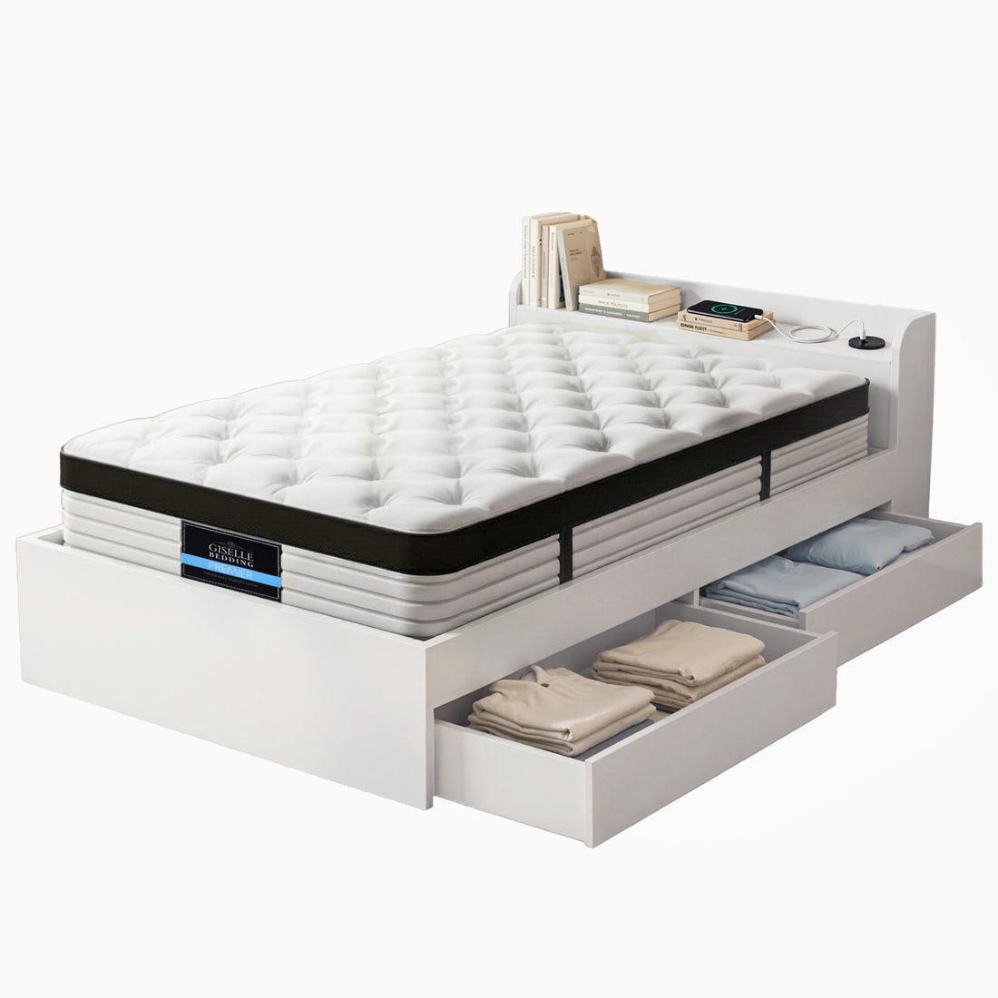 Giselle Single Mattress 5-zone Pocket Spring Mattresses with Artiss Wooden Storage Bed Frame Set-Furniture > Mattresses > Single Mattress-PEROZ Accessories