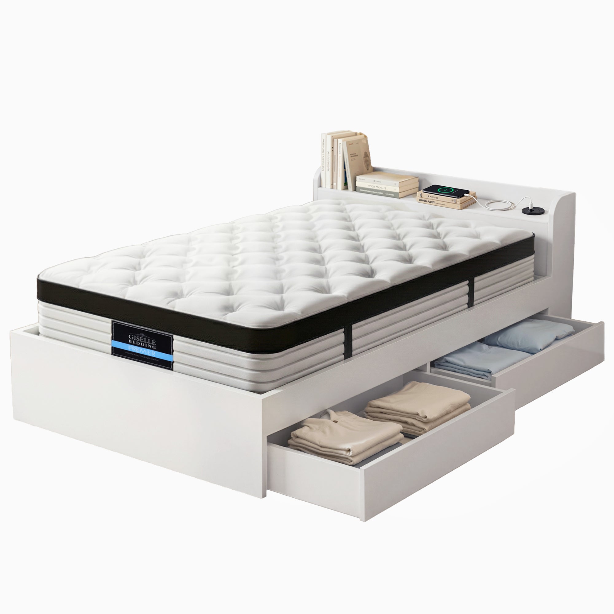 Giselle Single Mattress 5-zone Pocket Spring Mattresses with Artiss Wooden Storage Bed Frame Set-Furniture > Mattresses > Single Mattress-PEROZ Accessories