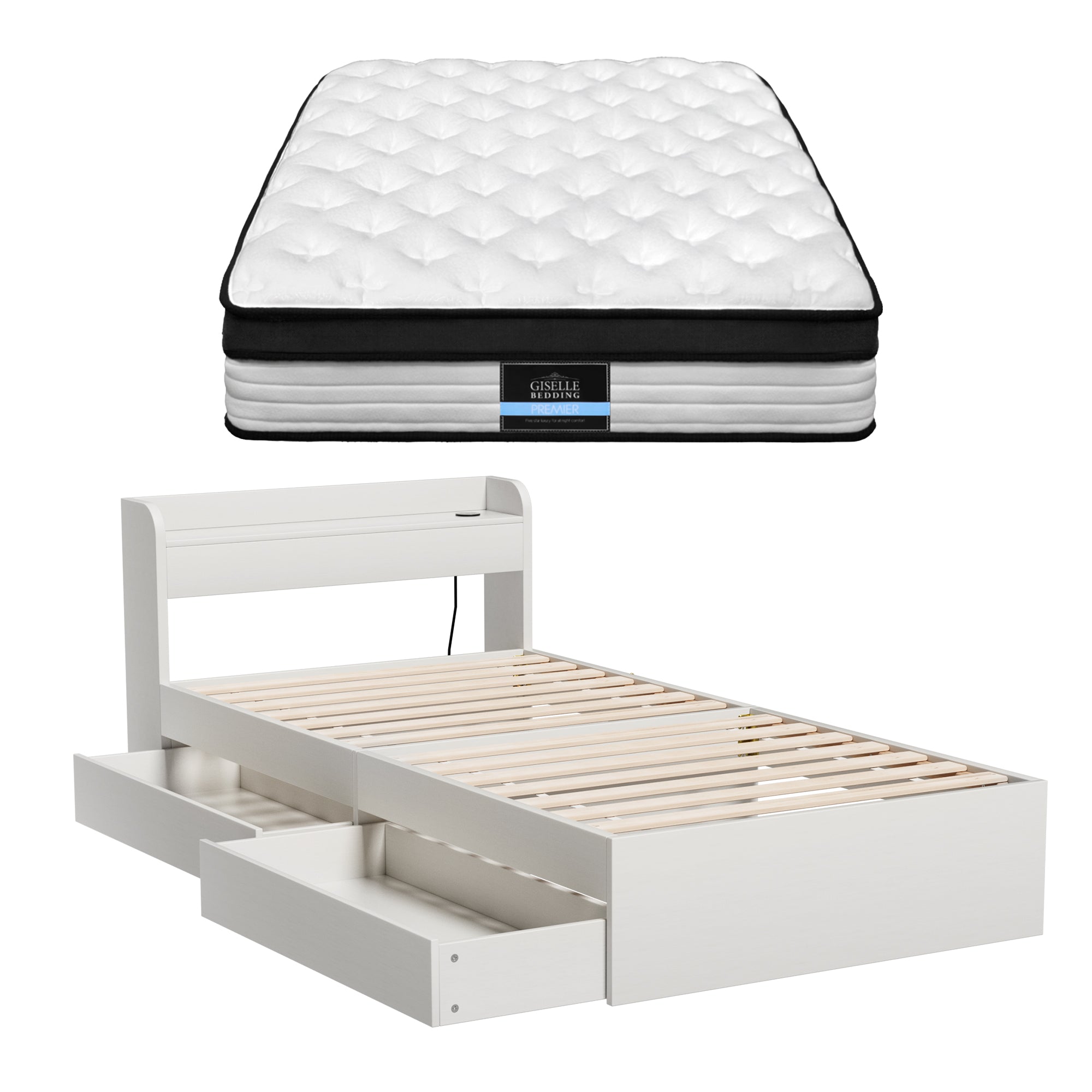 Giselle Single Mattress 5-zone Pocket Spring Mattresses with Artiss Wooden Storage Bed Frame Set-Furniture > Mattresses > Single Mattress-PEROZ Accessories