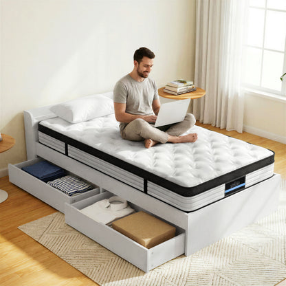 Giselle Single Mattress 5-zone Pocket Spring Mattresses with Artiss Wooden Storage Bed Frame Set-Furniture > Mattresses > Single Mattress-PEROZ Accessories