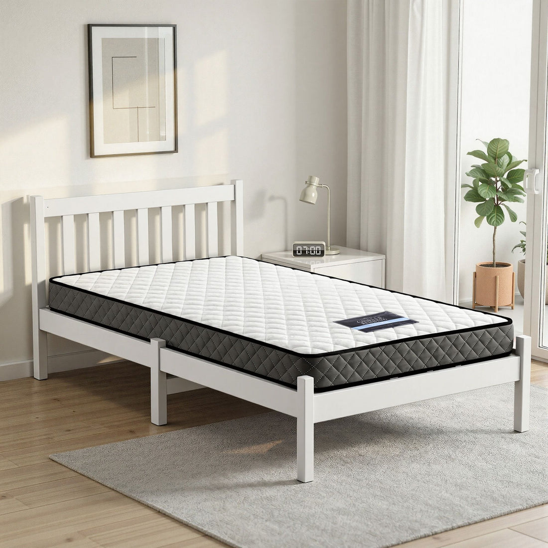 Giselle Single Mattress and Artiss Bed Frame Set White Solid Pine with 16cm Mattress-Furniture > Mattresses > Single Mattress-PEROZ Accessories