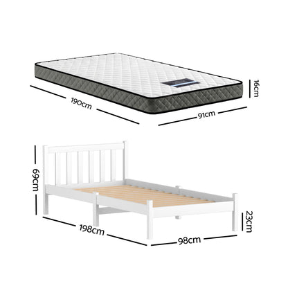 Giselle Single Mattress and Artiss Bed Frame Set White Solid Pine with 16cm Mattress-Furniture > Mattresses > Single Mattress-PEROZ Accessories
