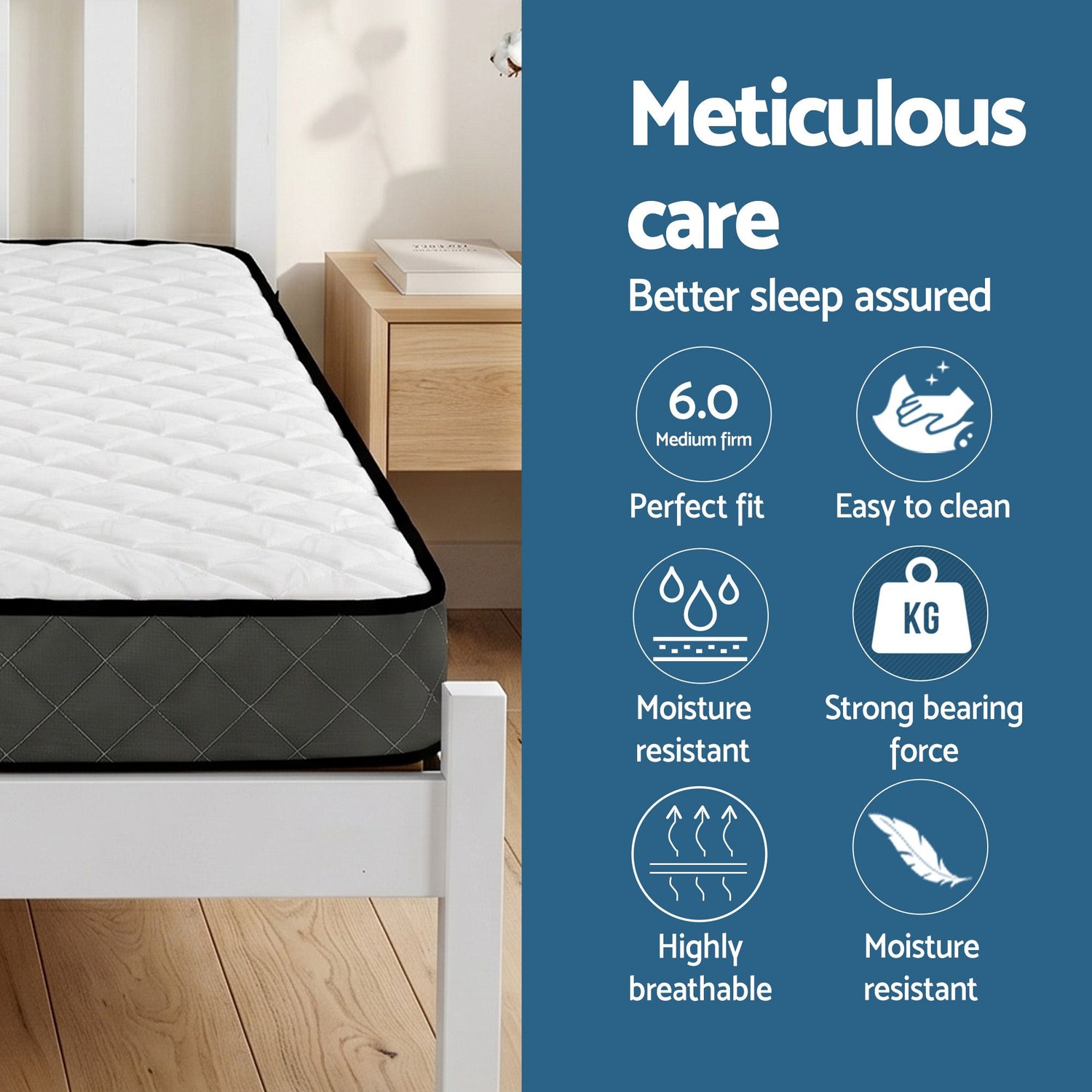 Giselle Single Mattress and Artiss Bed Frame Set White Solid Pine with 16cm Mattress-Furniture > Mattresses > Single Mattress-PEROZ Accessories