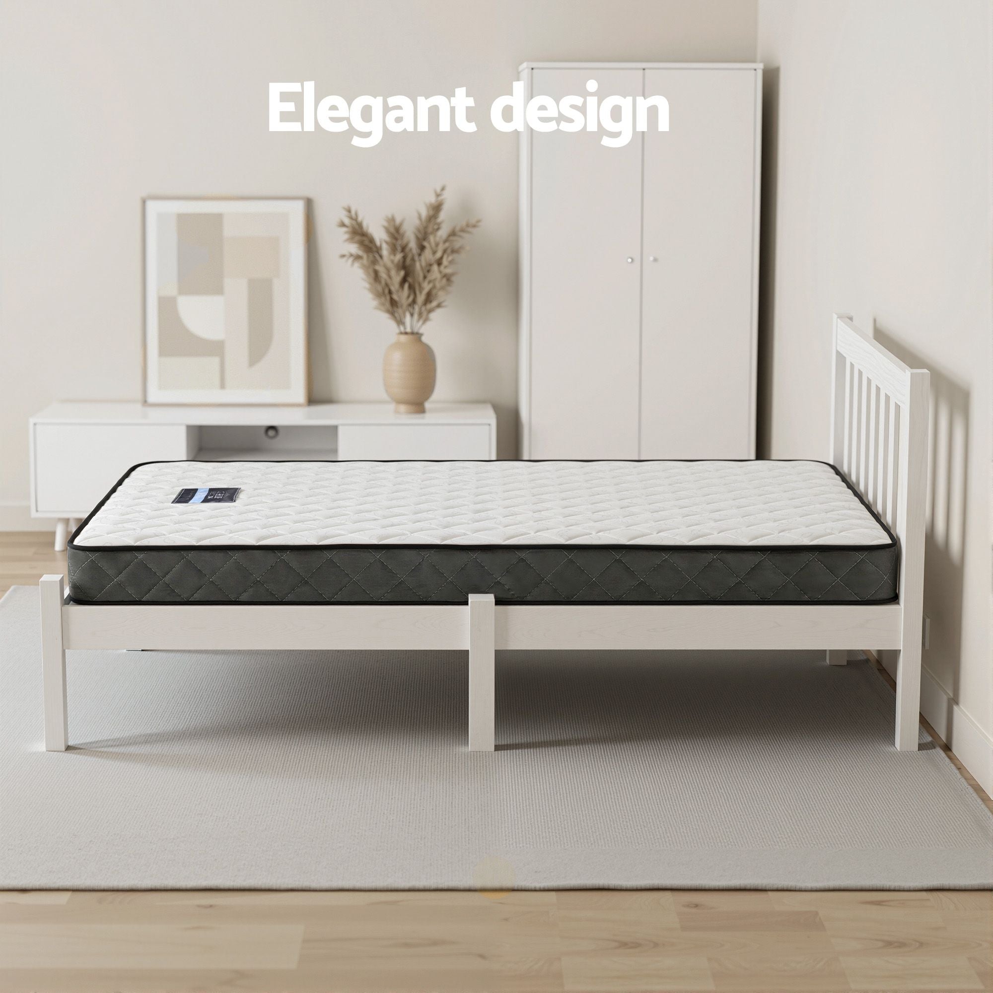 Giselle Single Mattress and Artiss Bed Frame Set White Solid Pine with 16cm Mattress-Furniture > Mattresses > Single Mattress-PEROZ Accessories