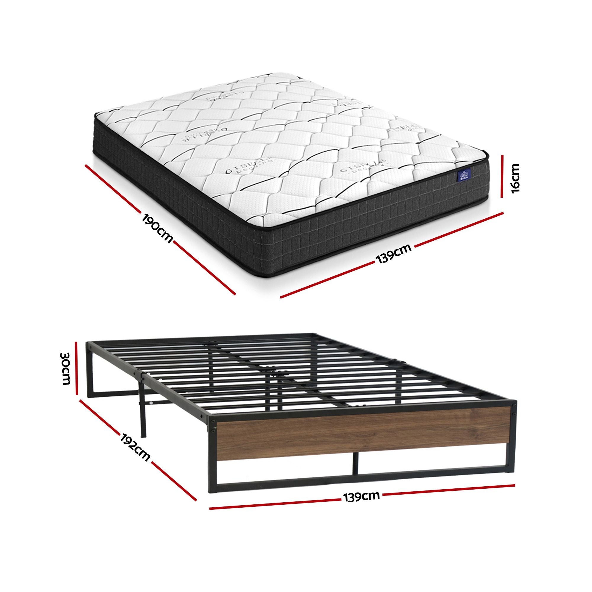 Giselle Double Mattress 16cm and Artiss Metal Bed Frame Set for Guest Rooms Studios-Furniture > Mattresses > Double Mattress-PEROZ Accessories