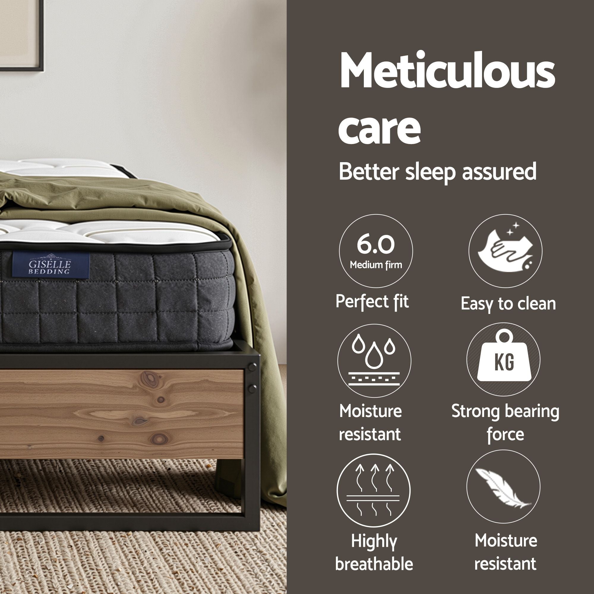 Giselle Double Mattress 16cm and Artiss Metal Bed Frame Set for Guest Rooms Studios-Furniture > Mattresses > Double Mattress-PEROZ Accessories