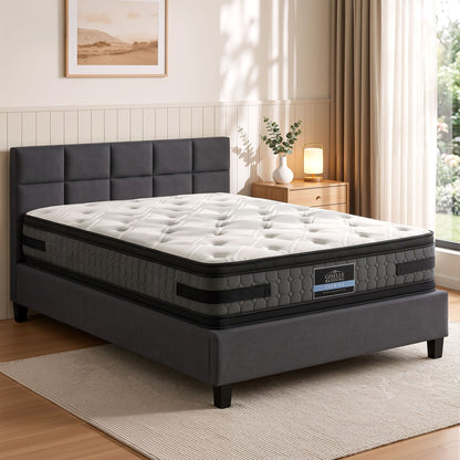 Giselle Mattress &amp; Artiss Queen Bed Frame Bundle, 36cm Double Sided Euro Top Mattress