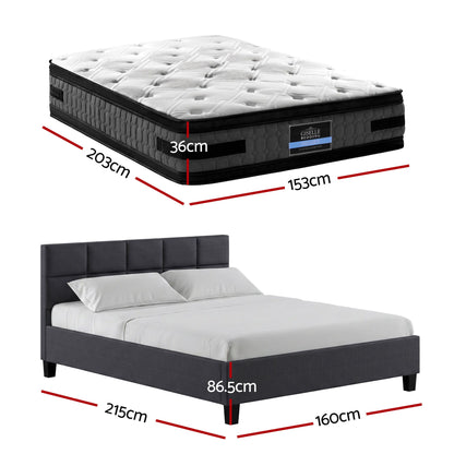 Giselle Mattress &amp; Artiss Queen Bed Frame Bundle, 36cm Double Sided Euro Top Mattress