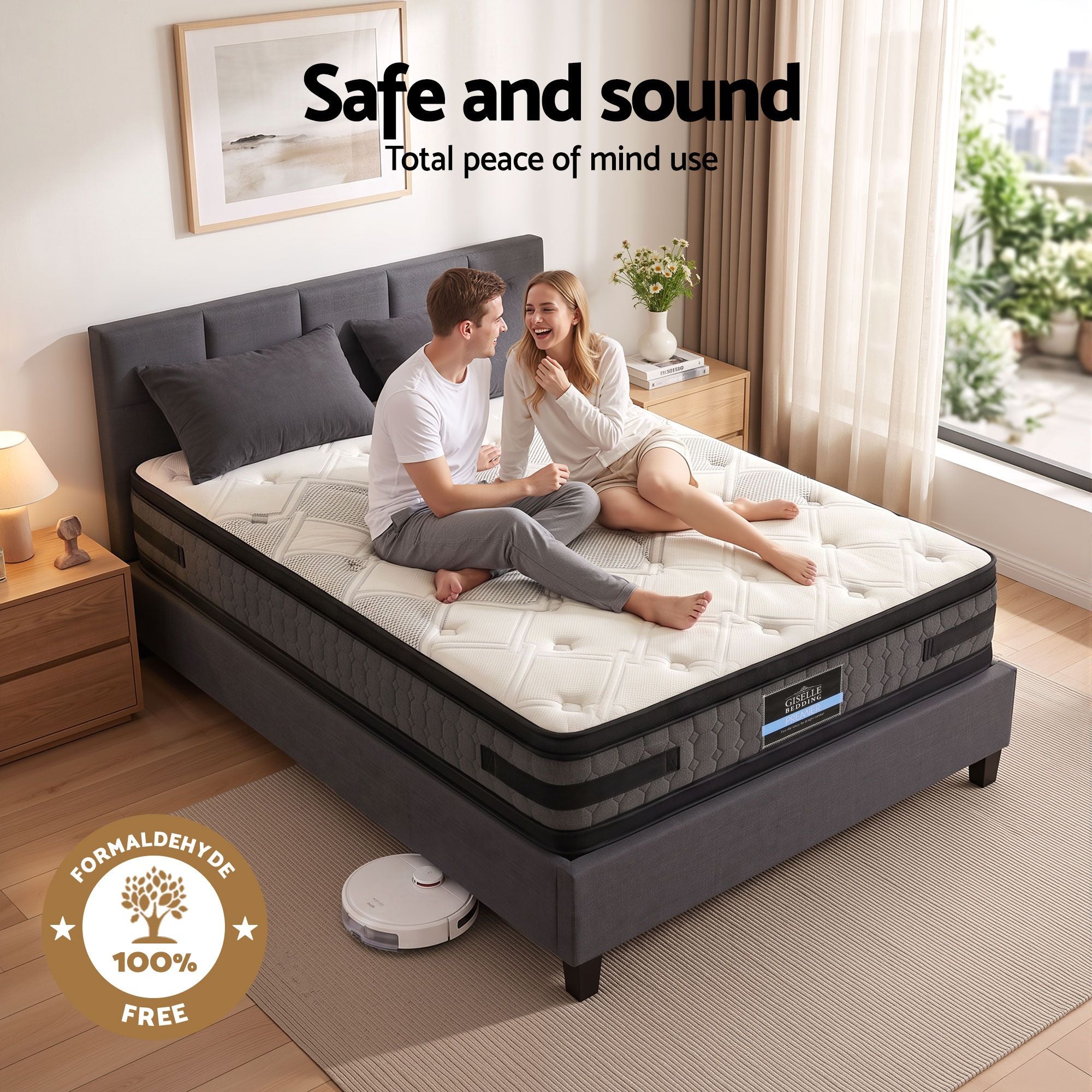 Giselle Mattress &amp; Artiss Queen Bed Frame Bundle, 36cm Double Sided Euro Top Mattress