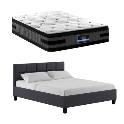 Giselle Mattress &amp; Artiss Queen Bed Frame Bundle, 36cm Double Sided Euro Top Mattress