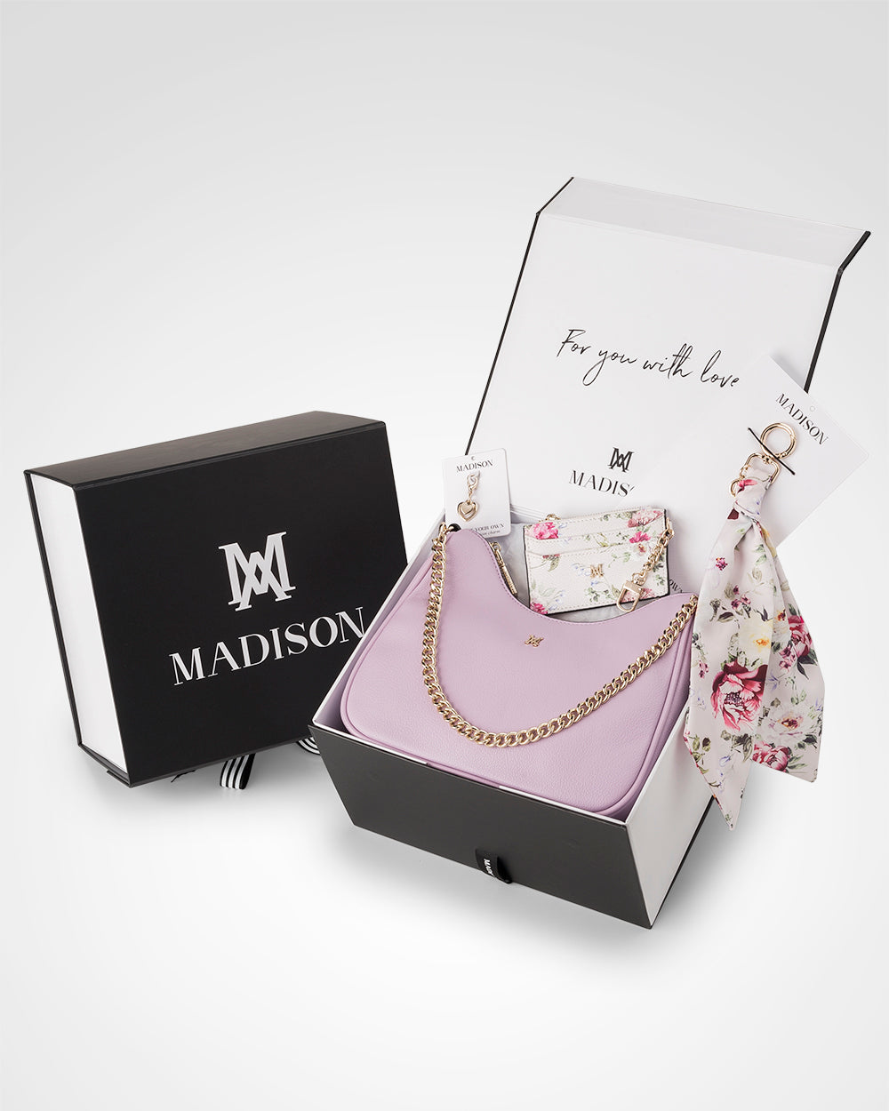 Olivia 4 Piece Giftbox - Handbag, Scarf, Cardholder &amp; Personalisation Charm-PEROZ Accessories
