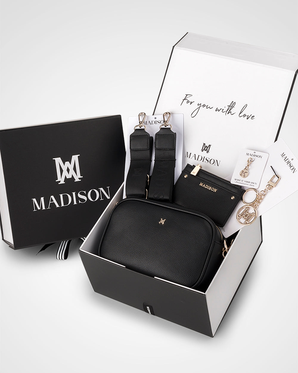 Monica Monogram 5 Piece Giftbox - Handbag, Bag Strap, Cardholder, Keychain &amp; Personalisation Charm-Camera Bags-PEROZ Accessories