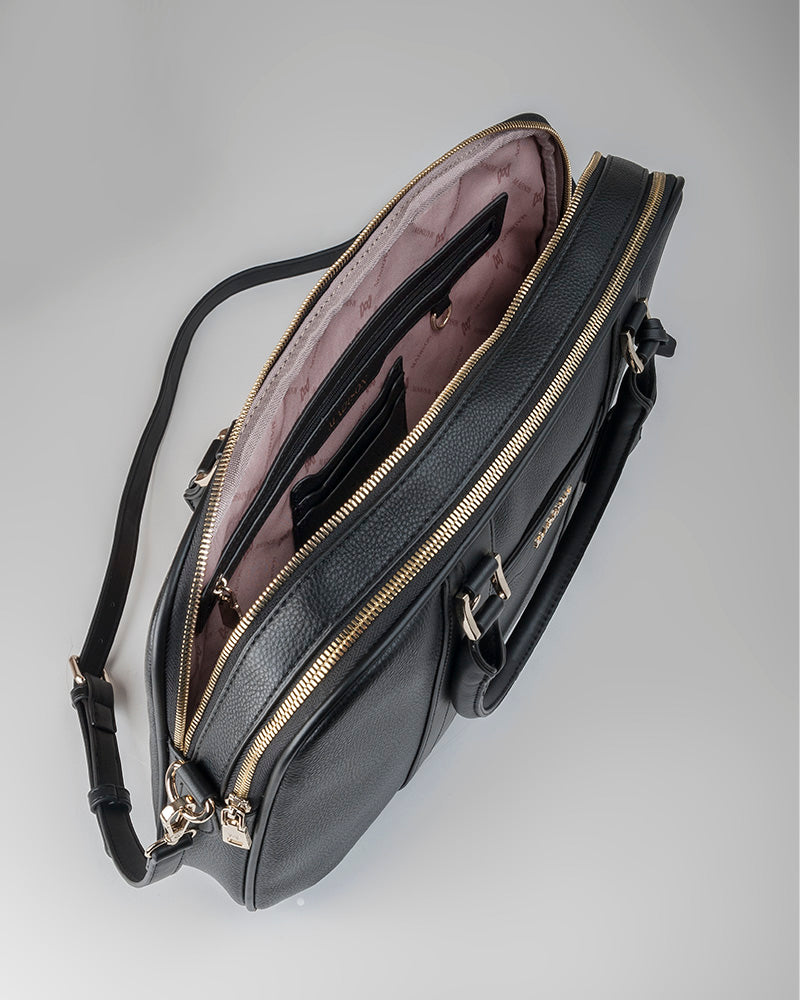 Trudi Double Zip Top Laptop Work Bag + Monogram Strap-Handbags-PEROZ Accessories